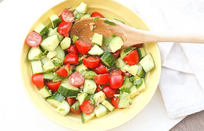 Pumpkin Salad with Avocado, Tomato, and Cucumber